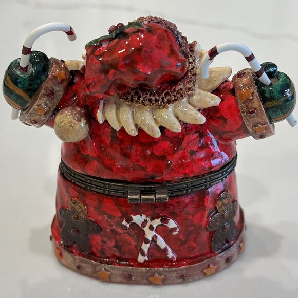 Rustic Woodland Santa w/Candy Canes Hinged Trinket Box - Picture 2 of 6